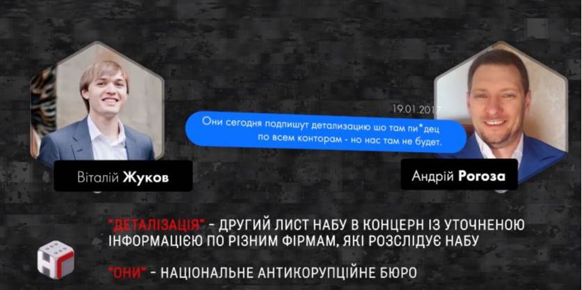 Фрагмент листування фігурантів журналістського розслідування про корупцію (Фото: скрін відео Bihus.Info)