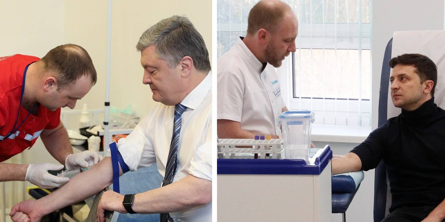 Медики берут кровь у Петра Порошенко и Владимира Зеленского (Фото: Михаил Палинчак/АП/ REUTERS/Valentyn Ogirenko)