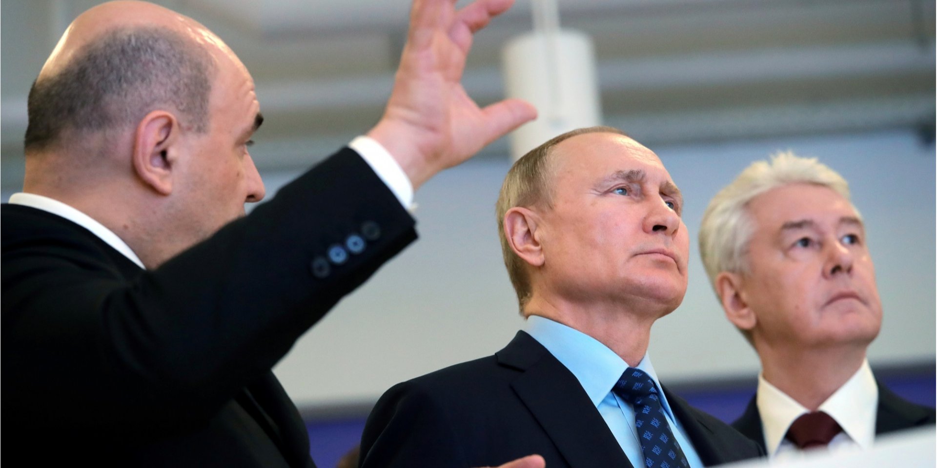 Володимир Путін, Михайло Мішустін і Сергій Собянін у центрі з моніторингу ситуації з коронавірусом (Фото: Sputnik / Mikhail Klimentyev / Kremlin)