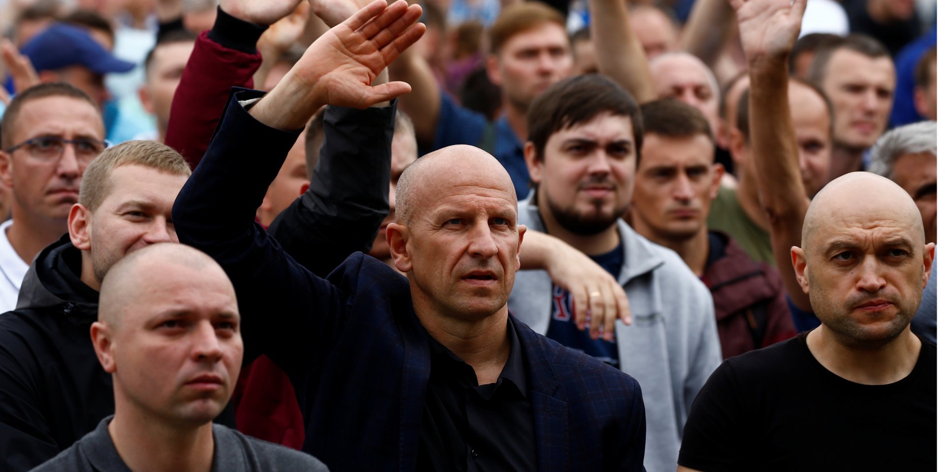 Протестующие рабочие Беларуськалия, Солигорск, 19 августа (Фото: REUTERS/Vasily Fedosenko)