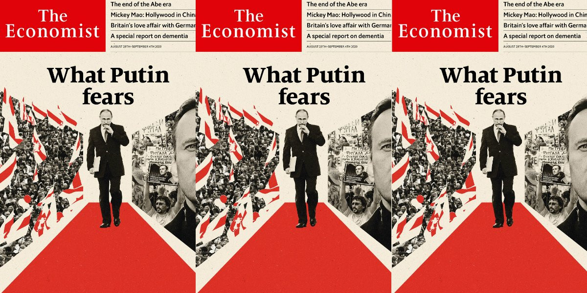 Сотні тисяч людей протестують в Білорусі і Росії (Фото: The Economist)