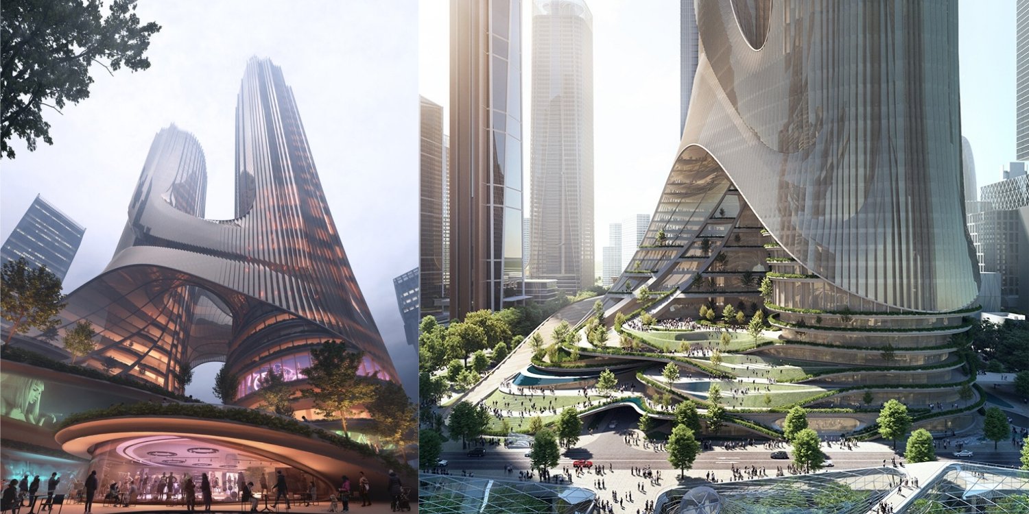 Комплекс міститиме багатоповерховий подіум і дві вежі (Фото: zaha-hadid.com, колаж НВ)