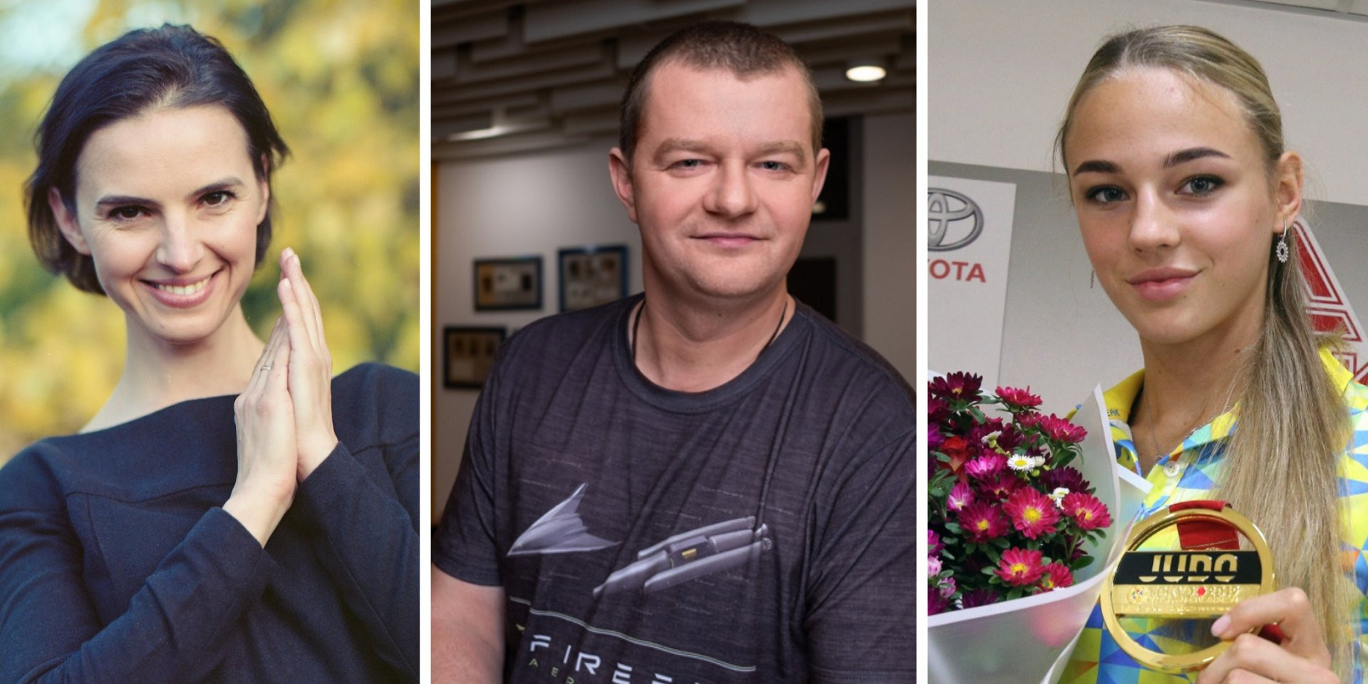 Серед тих, хто увійшов до списку (зліва направо) — диригентка Оксана Линів, власник аерокосмічної компанії Firefly Aerospace Максим Поляков, дзюдоїстка Дар’я Білодід (Фото: Колаж НВ)
