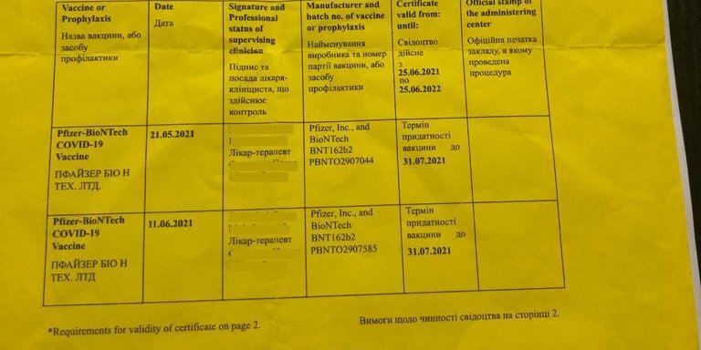 В Украине начали подделывать сертификаты о вакцинации от коронавируса (Фото: МВД)