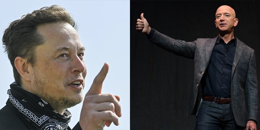 Джефф Безос вже давно намагається наздогнати Ілона Маска, чия SpaceX є найуспішнішою приватною космічною компанією (Фото: колаж НВ / фото Reuters)