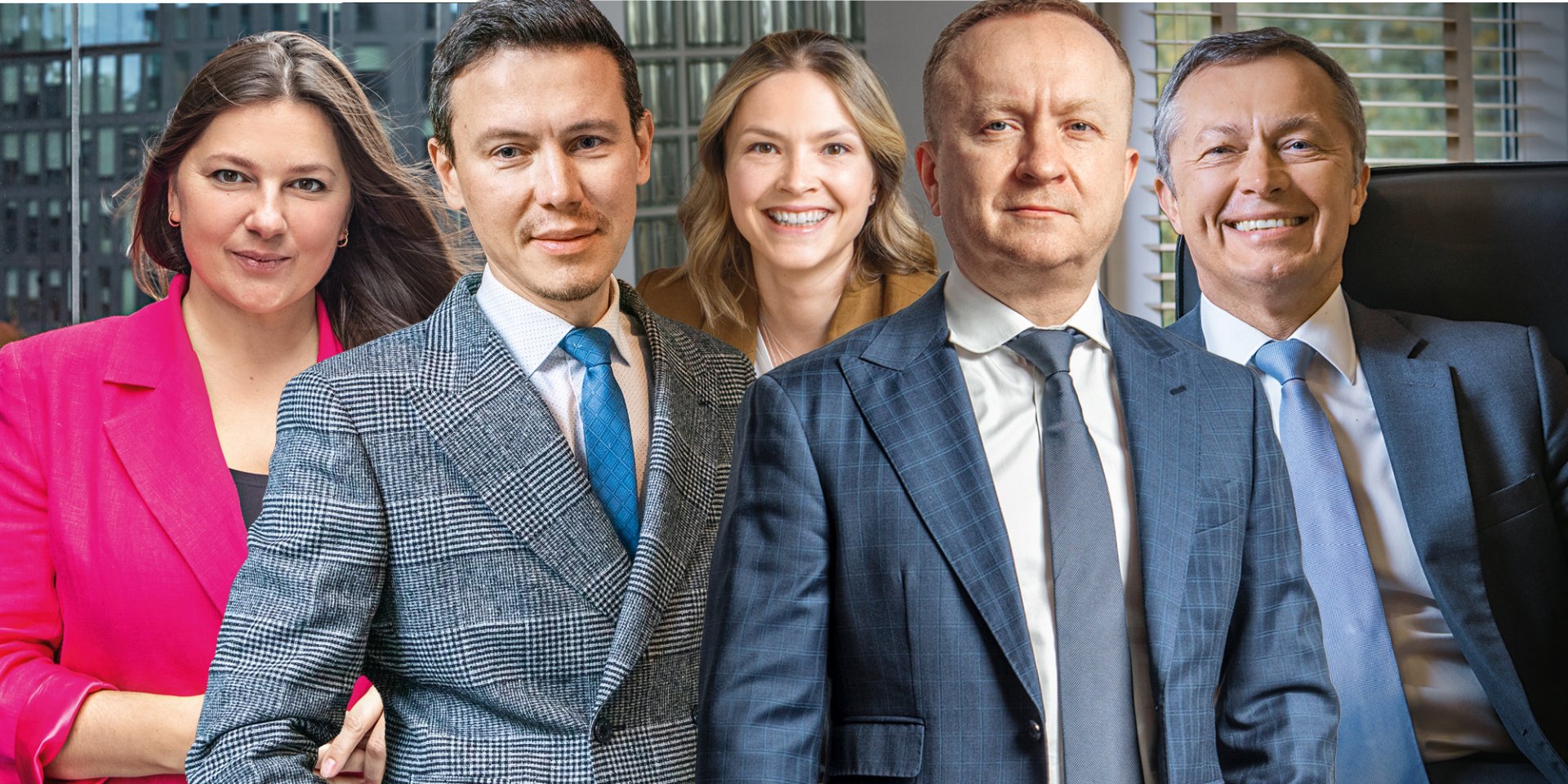 Банкіри Христина Кармазіна (Власний Рахунок), Сергій Єрмаков (Укрексімбанк), Анна Тігіпко (izibank), Сергій Наумов (Ощадбанк), Олександр Писарук (Райффайзен Банк) (Фото: Колаж НВ)