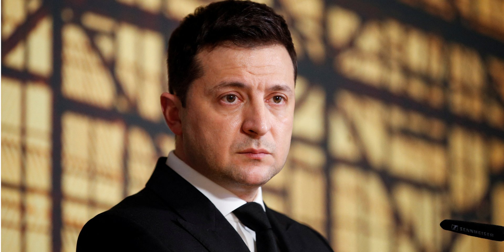 Ukraine's President Volodymyr Zelensky reacts during a public speech (Photo: REUTERS/Johanna Geron/Pool)