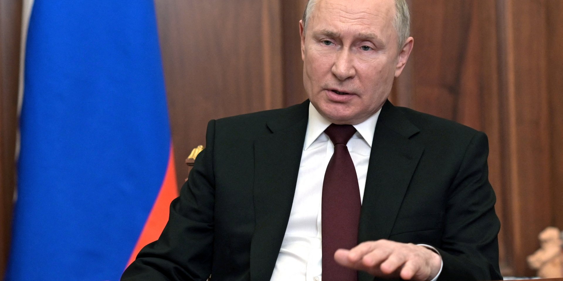 Володимир Путін озвучує своє рішення визнати «Л/ДНР», 21 лютого 2022 (Фото: Sputnik/Alexey Nikolsky/Kremlin via REUTERS)