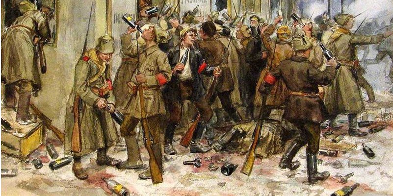 Червоногвардійці трощать винний магазин у Петрограді 1917 року (Фото: з альбому Революция в России глазами художника Ивана Владимирова. — Лондон, 2019.)