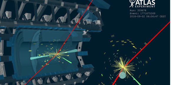 Відображення події-кандидата події H→ Zγ з розпадом Z-бозона µ+µ- (Фото: CMS Collaboration / CERN)