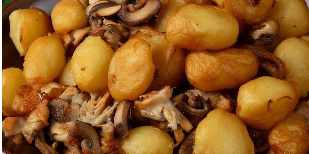 Молодой картофель с куриным мясом и шампиньонами (Фото: Искусственный интеллект/Bing, NV)