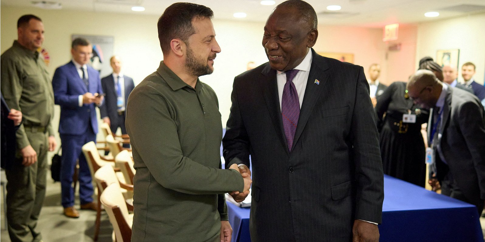 Zelenskyy and Ramaphosa before meeting on the sidelines of the 78th session of the UN General Assembly in New York, USA, September 19, 2023 (Photo: Ukrainian Presidential Press Service/Handout via REUTERS)