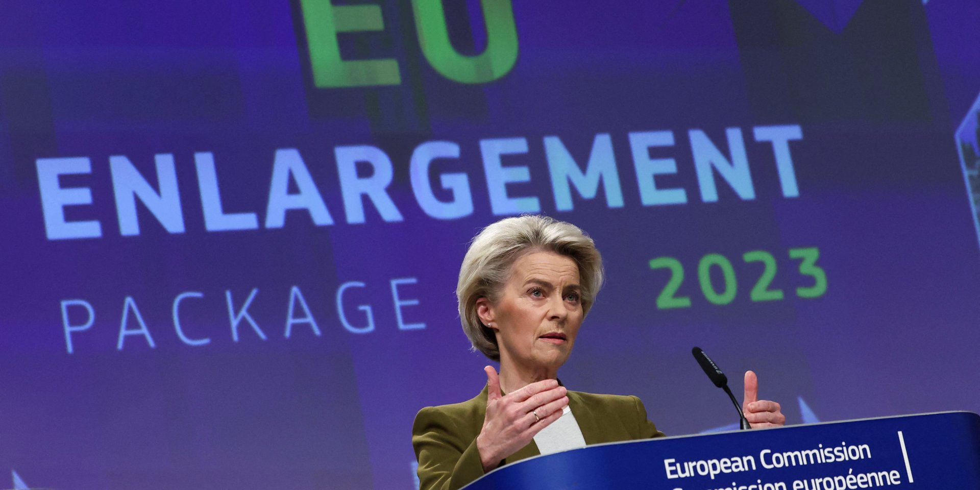 President of the European Commission Ursula von der Leyen announces the recommendation to start negotiations with Ukraine, Brussels, November 8, 2023 (Photo: REUTERS/Yves Herman)