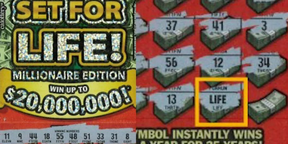 Слово «LIFE» на билете означает, что мужчина выиграл главный приз (Фото: calottery.com)