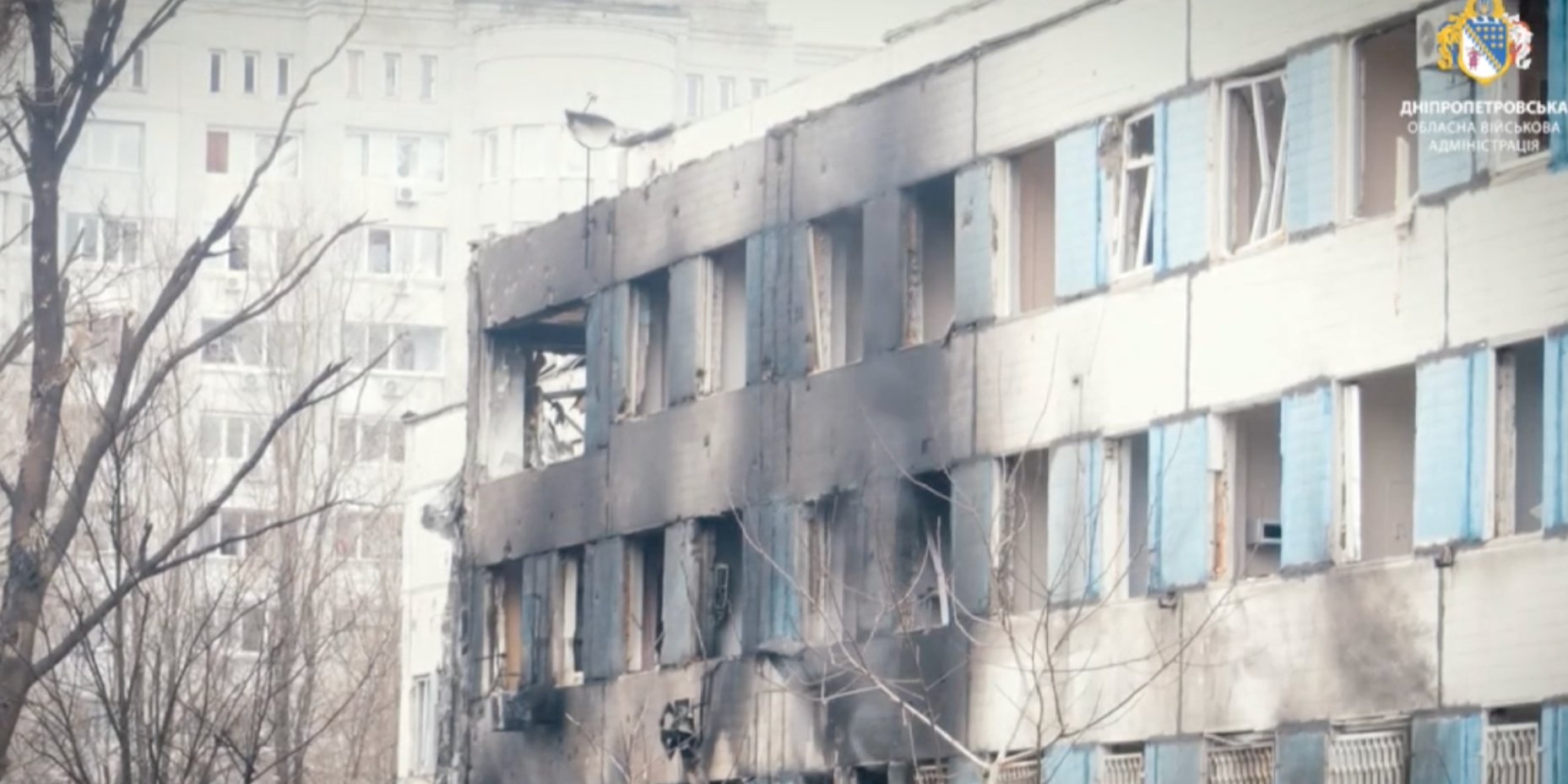 Пологовий будинок у&nbsp;Дніпрі, куди влучила ракета&nbsp;РФ (Фото: Скриншот з відео/ Сергій Лисак)