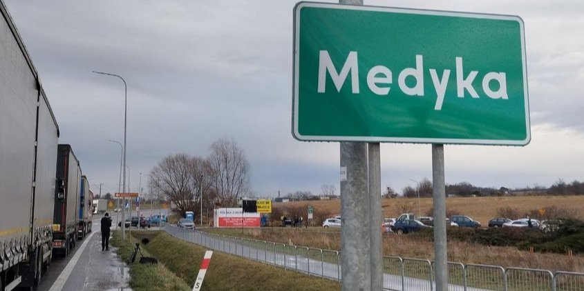 Protest of Polish farmers at the Shehyni-Medyka checkpoint, January 4, 2024 (Photo: Суспільне Львів (Suspilne Lviv))