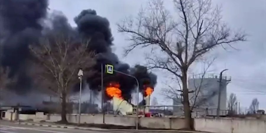 A screenshot from a video of a mining and beneficiation plant burning in the Kursk Oblast of the Russian Federation (Photo: Telegram-канал Mash)