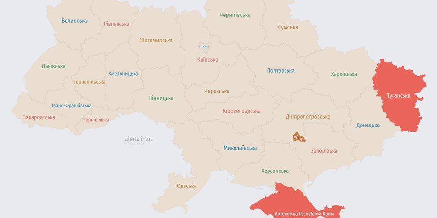 Мапа повітряних тривог в Україні станом на 06:22 п’ятниці, 15 березня (Фото:Alerts.in.ua)