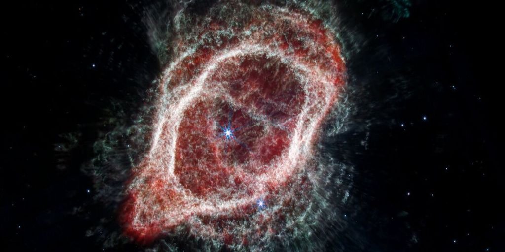Туманность Южное Кольцо, также известная как NGC 3132, является планетарной туманностью, находящейся на расстоянии около 2000 световых лет от Земли (Фото: НАСА/ЕКА/CSA/STScI/О. Де Марко (Университет Маккуори)/Дж. ДеПаскуале (STScI))