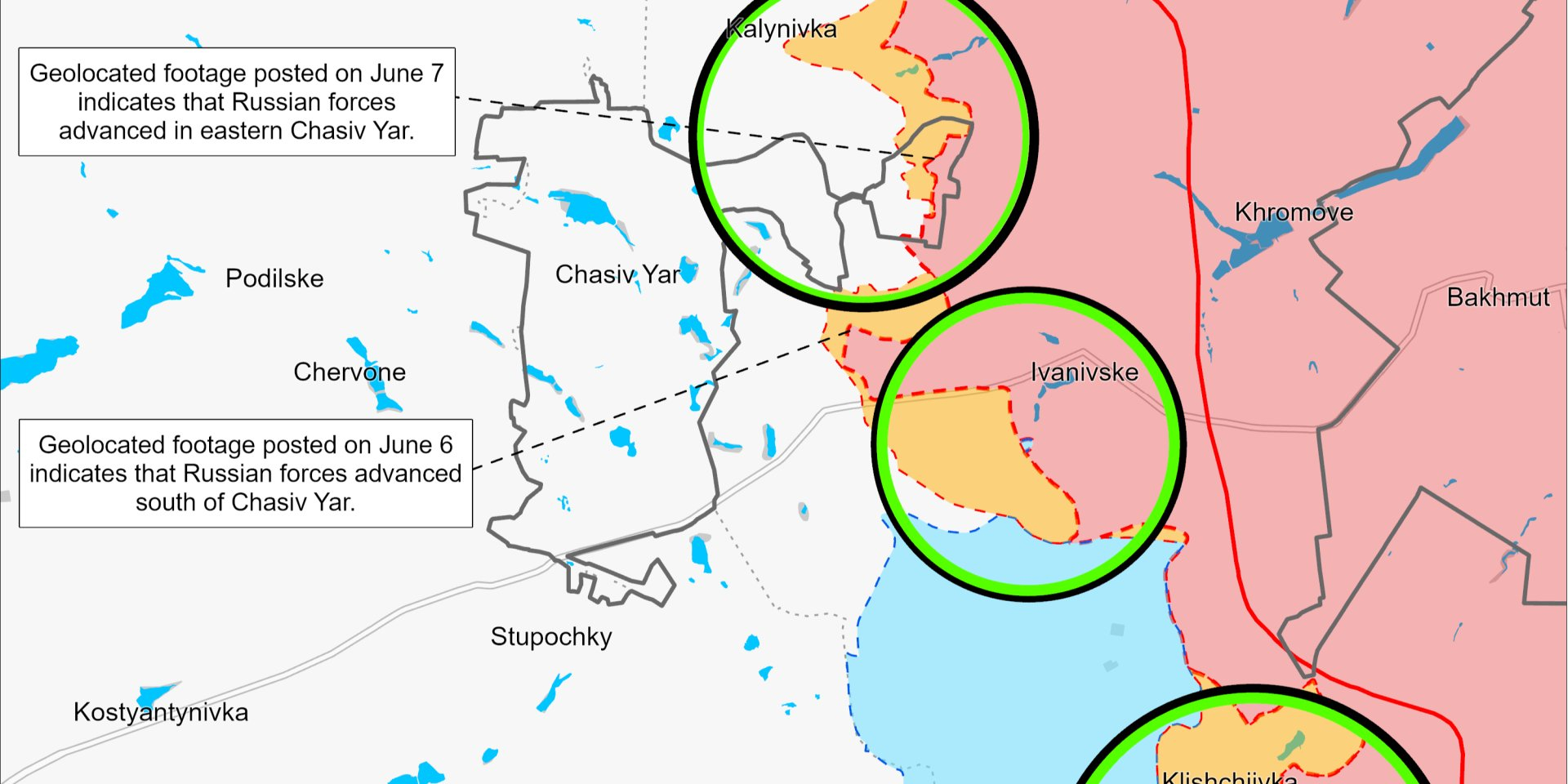 Russian forces advance near Chasiv Yar (Photo: ISW)