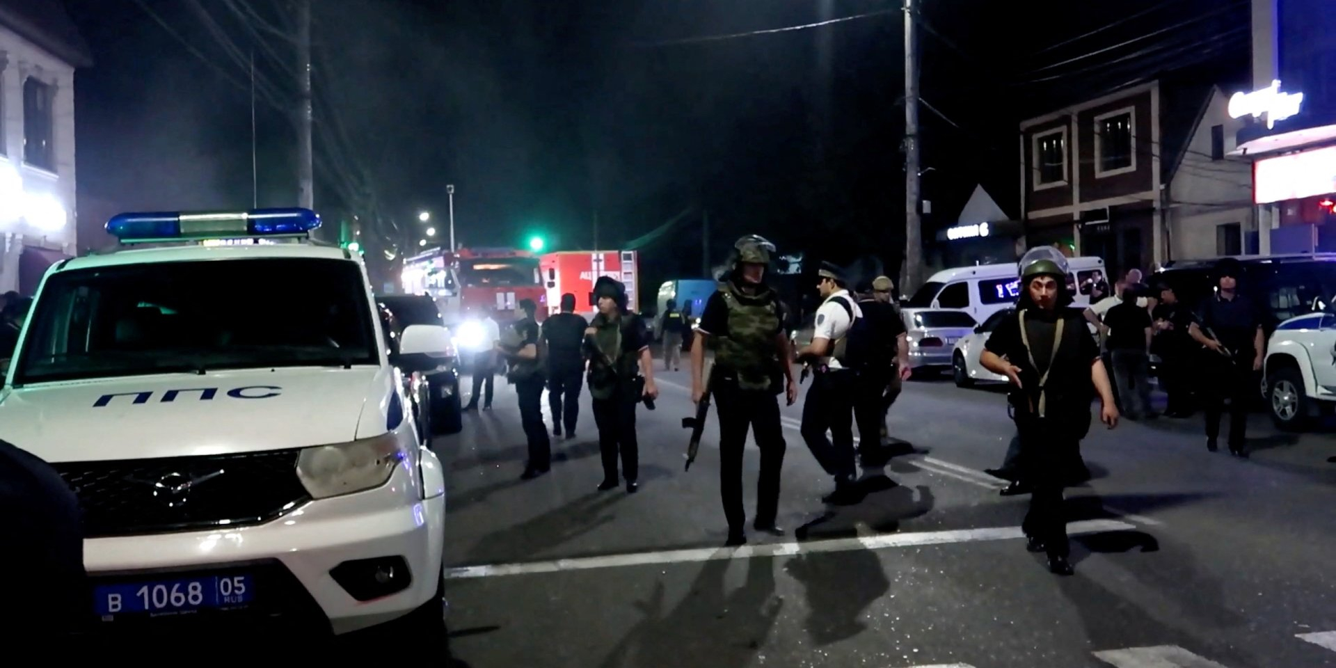 Russian police after an attack by armed men in Makhachkala, Dagestan (Photo: National Antiterrorism Committee/Handout via REUTERS)