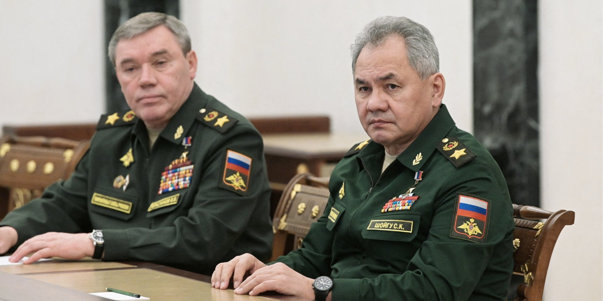 Valery Gerasimov and Sergei Shoigu (Photo: Sputnik/Aleksey Nikolskyi/Kremlin via REUTERS)