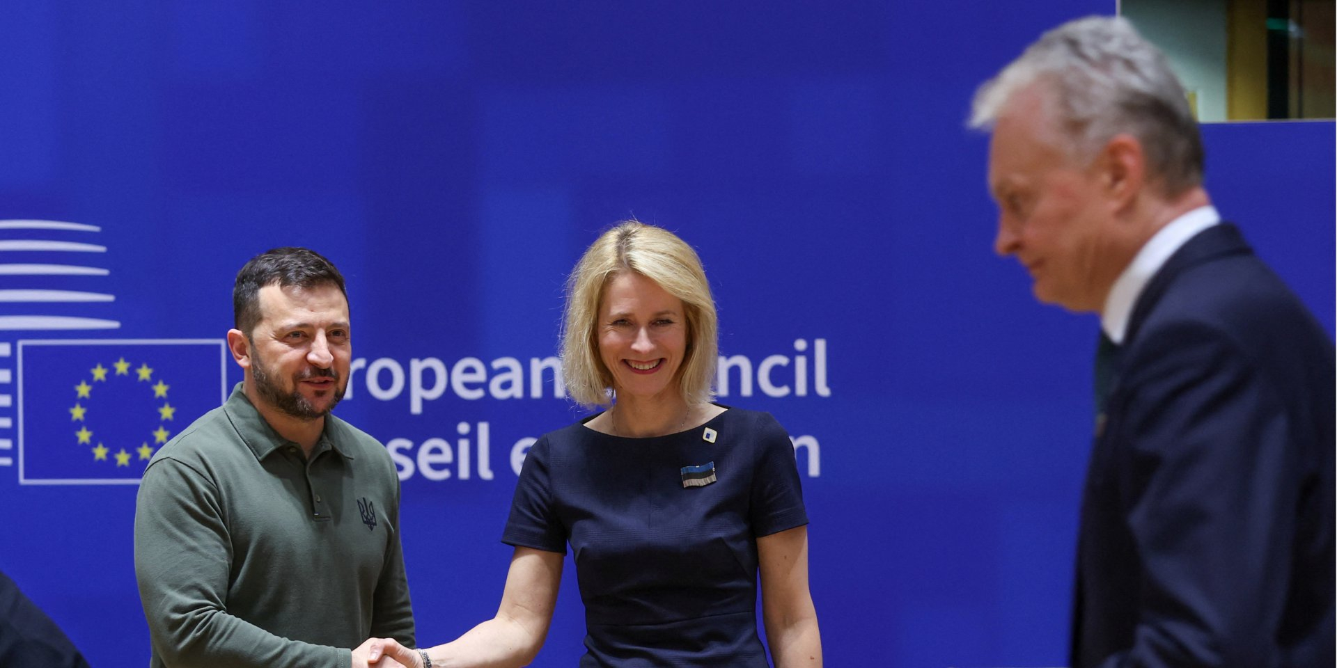 President Volodymyr Zelenskyy, Prime Minister of Estonia Kaja Kallas and President of Lithuania Gitanas Nausėda (Photo: OLIVIER HOSLET/Pool via REUTERS)
