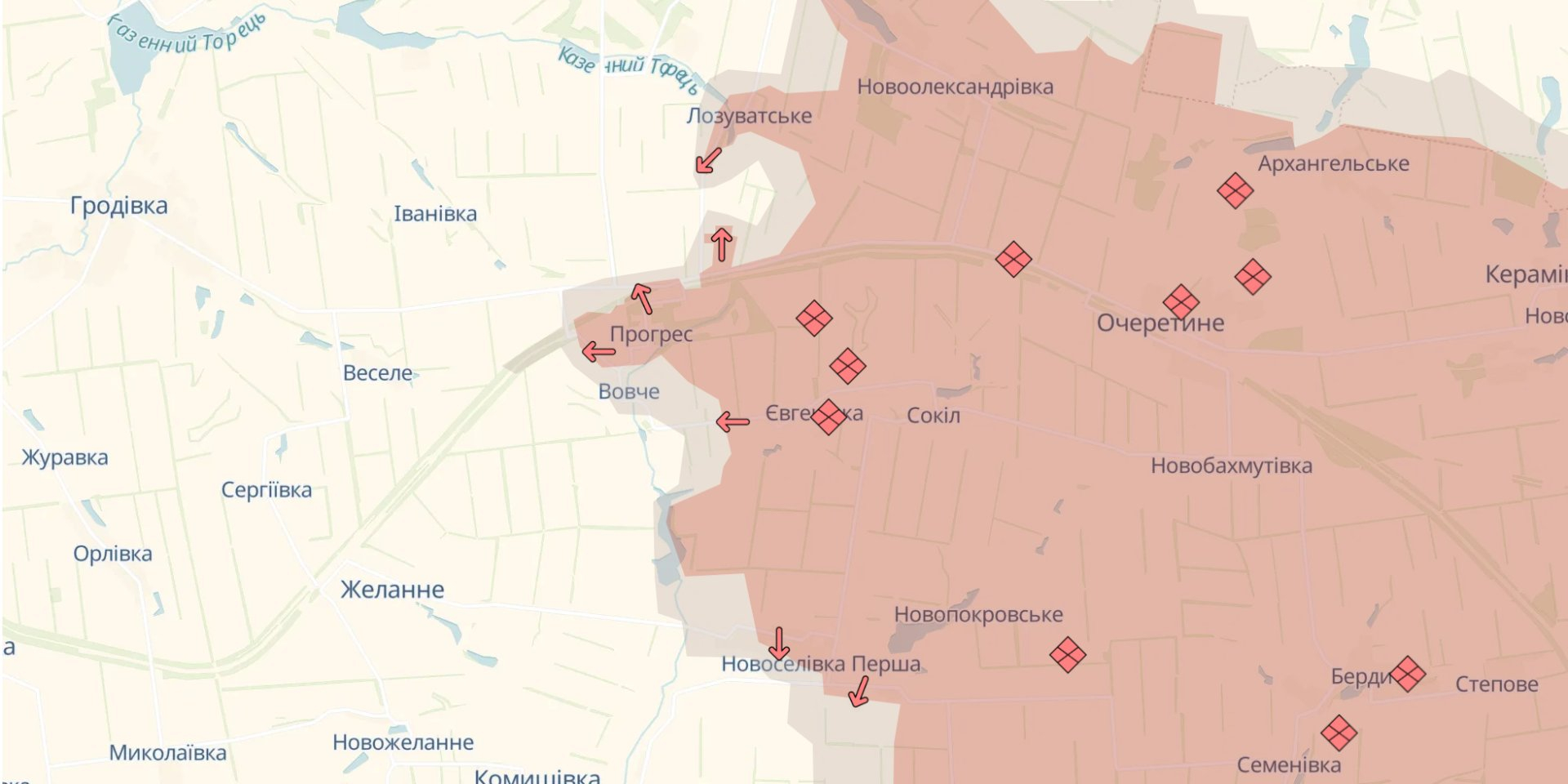 Ukrainian Armed Forces may be surrounded near Prohres (Photo: DeepState)
