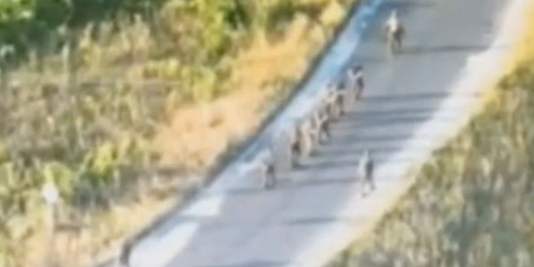 На відео, як стверджується, полонені російські військові в Курській області (Фото:Пепел / скриншот з відео / Telegram)