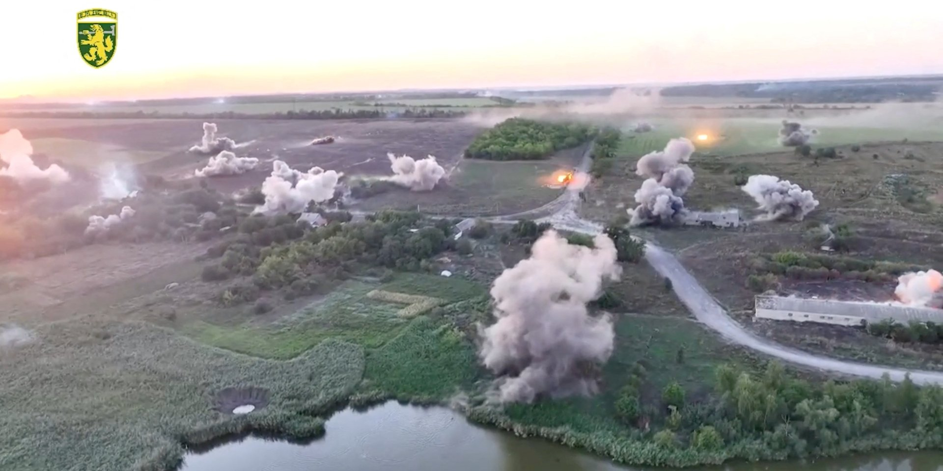 Artillery strikes by Russians in Novozhelanny east of Pokrovsk, video frame published on August 21, 2024 (Photo: Reuters TV/68TH SEPARATE JAEGER BRIGADE 'OLEKSY DOVBUSHA'/Handout via REUTERS)