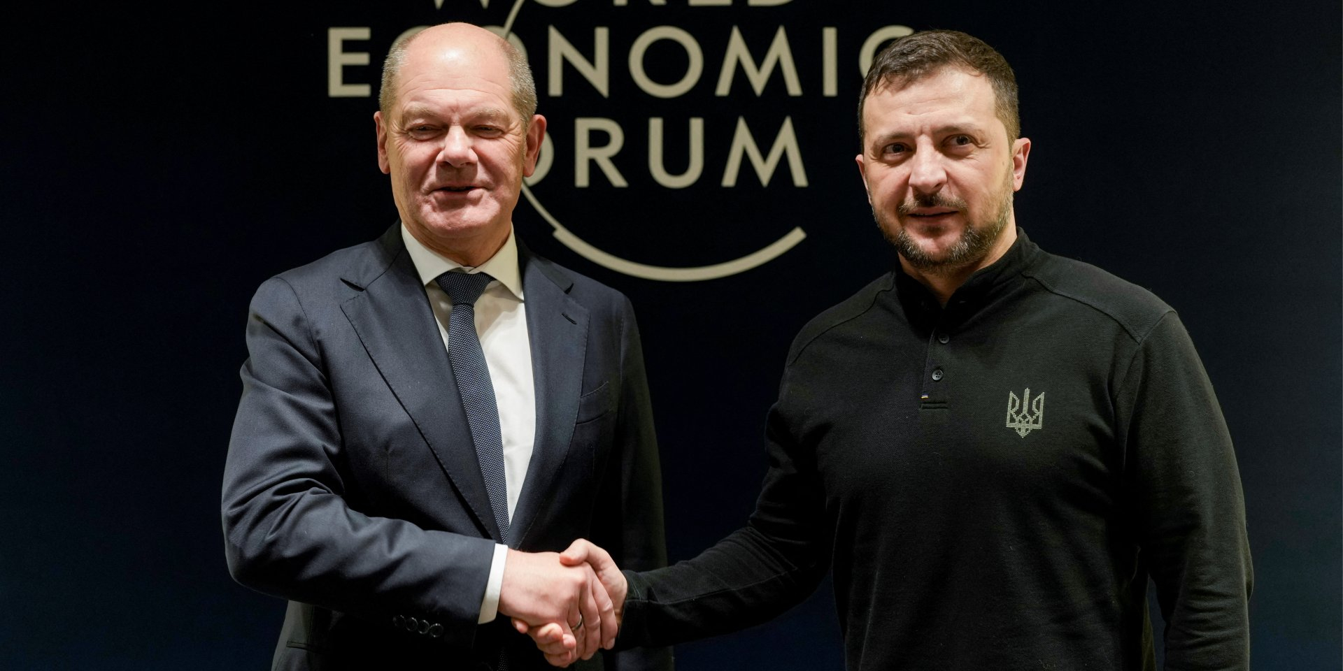 German Chancellor Olaf Scholz and Ukrainian President Volodymyr Zelenskyy at the World Economic Forum in Davos, Switzerland, Jan. 21, 2025. (Photo: Markus Schreiber/Pool via REUTERS)