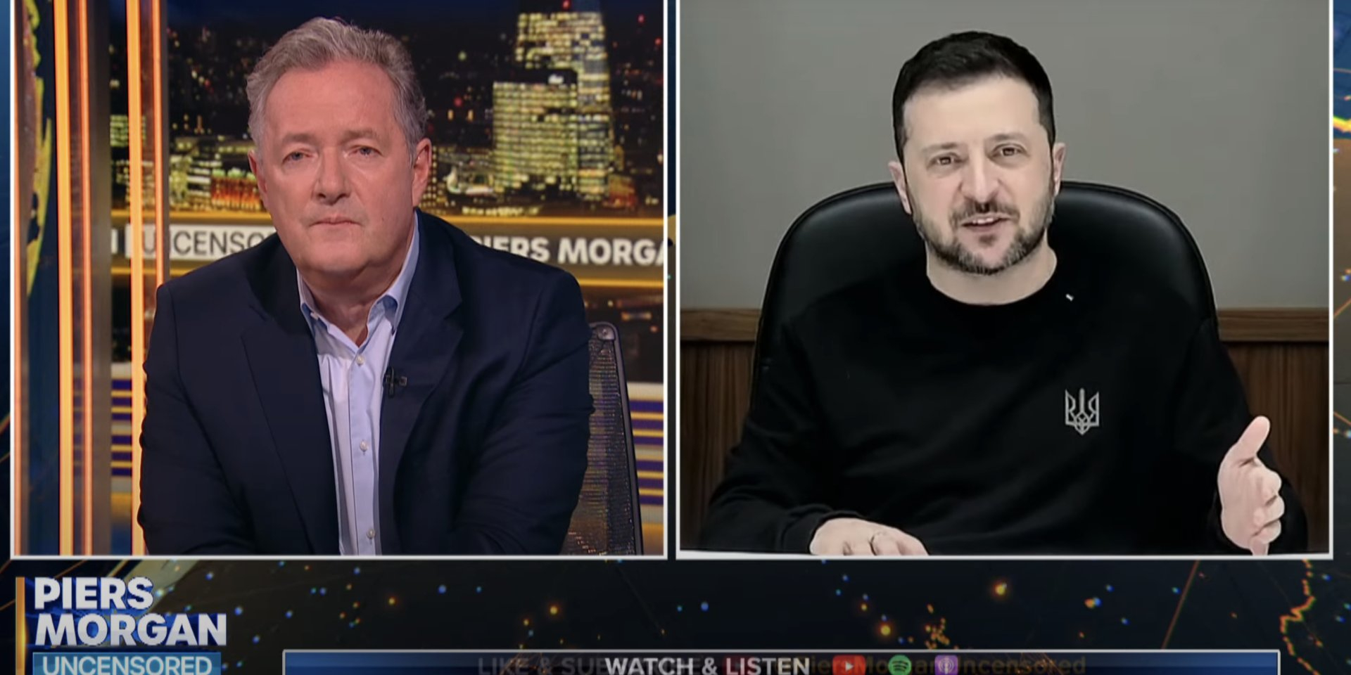 Since the full-scale war began, this is Zelenskyy’s second conversation with Piers Morgan. (Photo: Piers Morgan Uncensored)