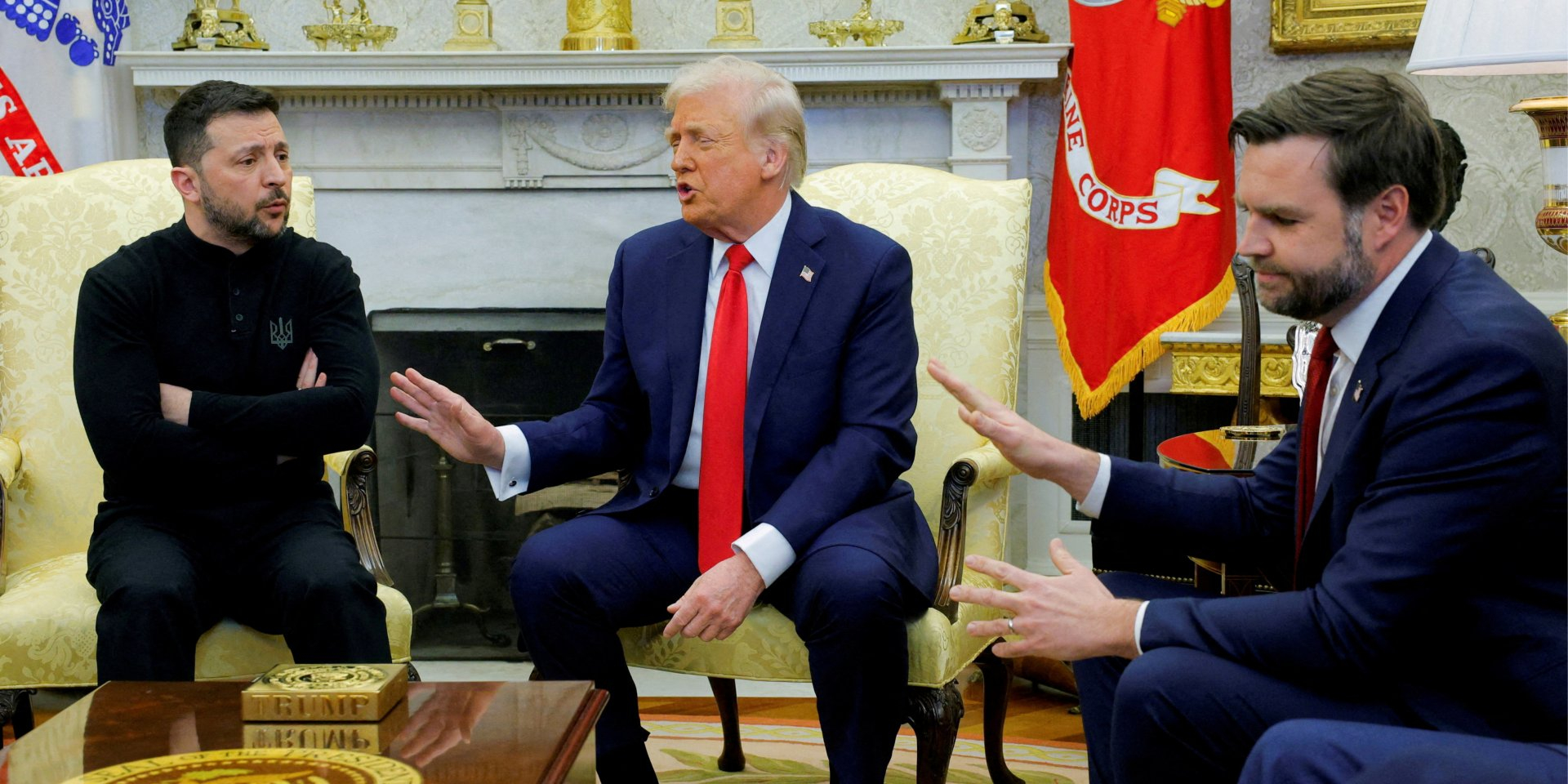 Ukrainian and US Presidents Volodymyr Zelenskyy and Donald Trump, as well as US Vice President J.D. Vance, during an argument in the White House (Photo: REUTERS/Brian Snyder)