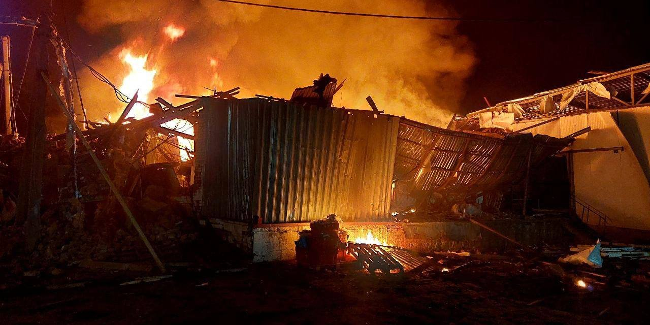 Russians strike meat processing plant in Bohodukhiv, Kharkiv Oblast, with Shahed drones (Photo: Oleh Synehubov / Telegram)