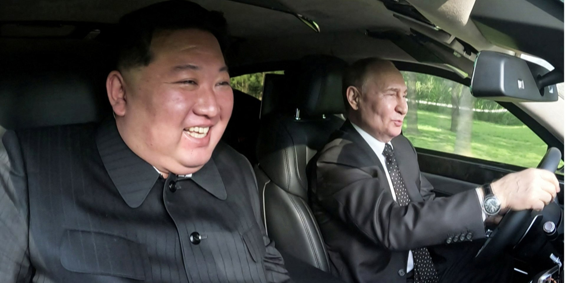 North Korean leader Kim Jong Un in a limousine with Russian dictator Vladimir Putin on June 20, 2024. (Photo: KCNA via Reuters)