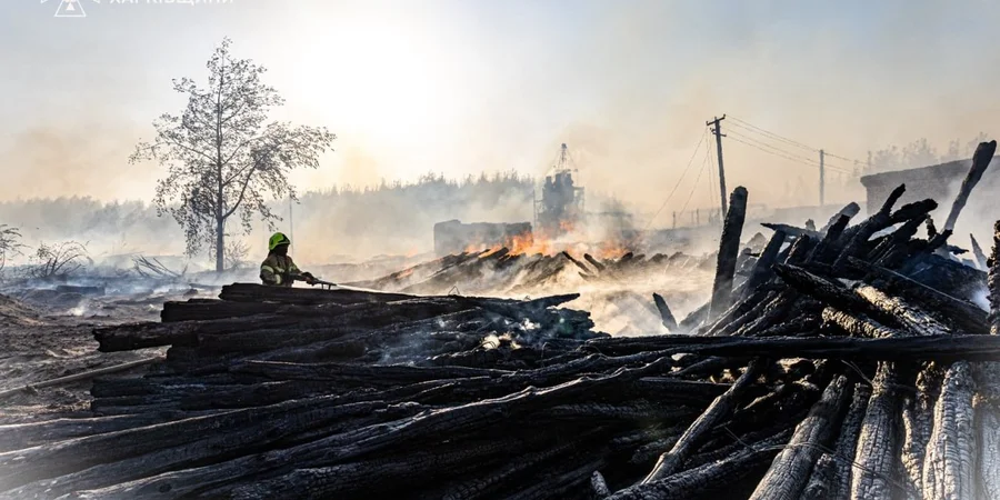 Площадь пожара в окрестностях Изюма на Харьковщине выросла до 85 гектаров, загорелись несколько домов — фото и видео