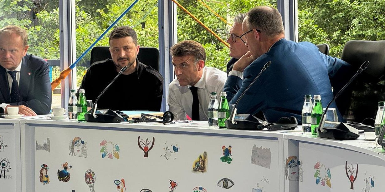 Volodymyr Zelenskyy, Emmanuel Macron, Friedrich Merz, Keir Starmer, and Donald Tusk (Photo: Andriy Yermak / Telegram)