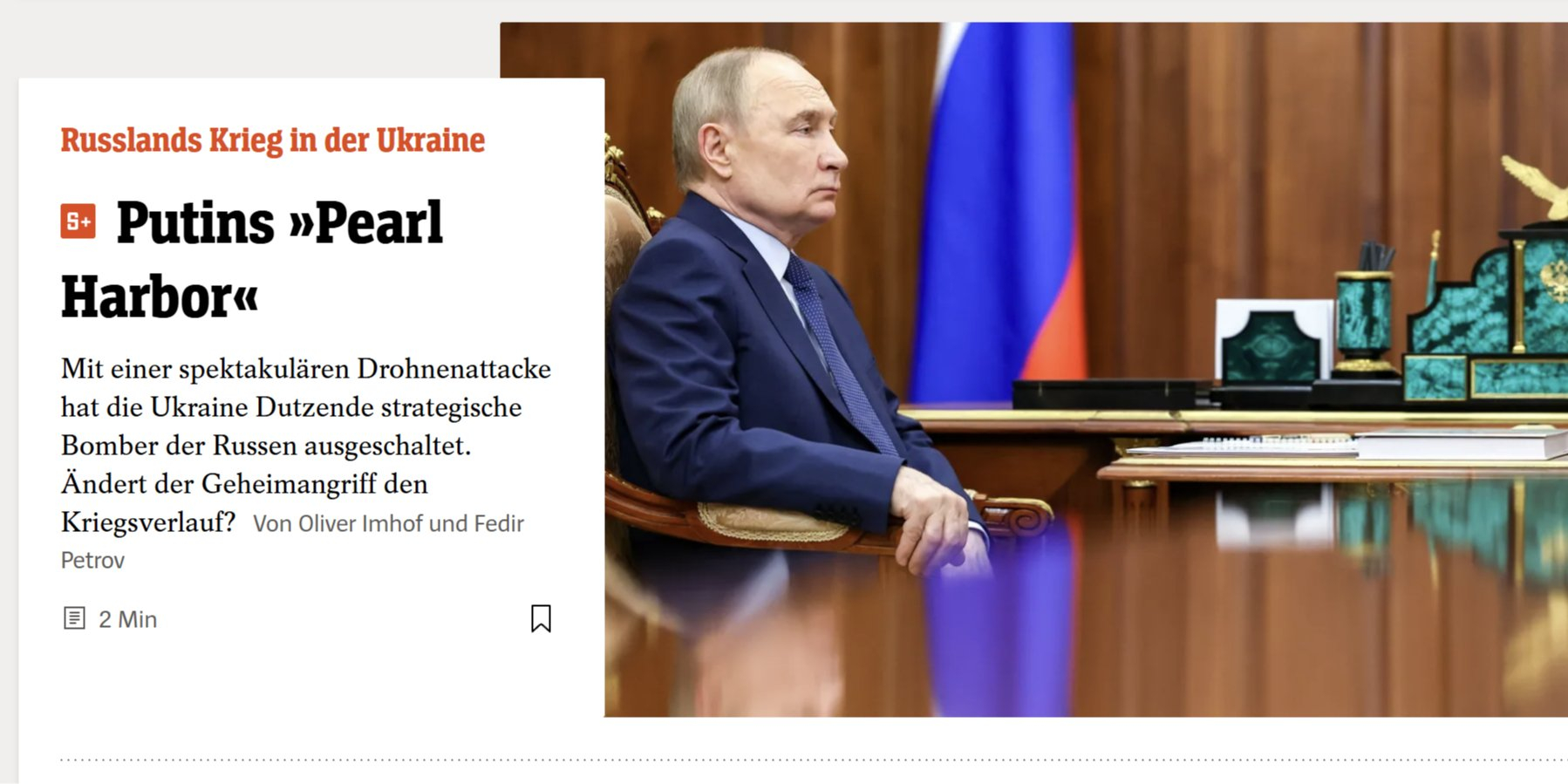 An article in the German magazine Spiegel that compares Operation Cobweb to the attack on Pearl Harbor in its headline. (Photo: Screenshot from Spiegel)