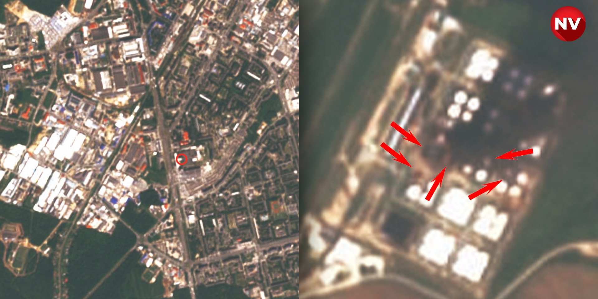 Satellite imagery after the attack on the Engels oil depot and plant in Cheboksary, Russia (Photo: NV)
