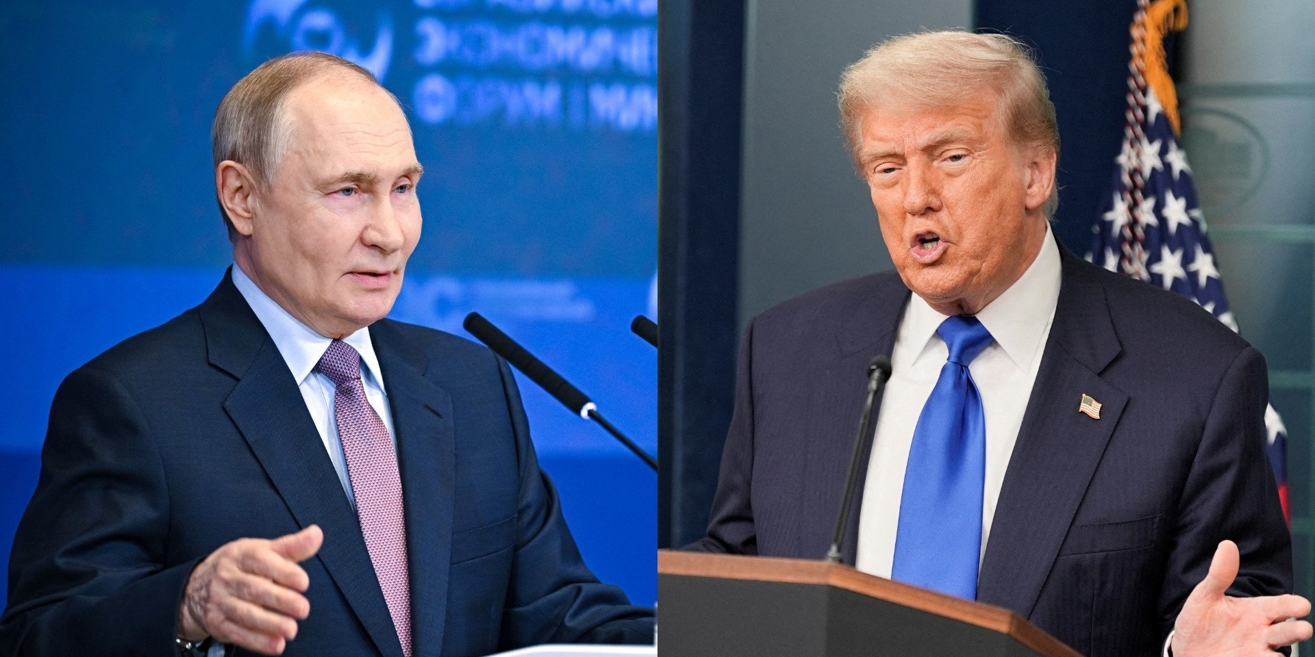 Президент США Дональд Трамп та&nbsp;російський диктатор Володимир Путін 3 липня провели телефонну розмову (Фото: Колаж&nbsp;NV / Sputnik/Sergey Bobylev/Pool via REUTERS / REUTERS/Ken Cedeno)