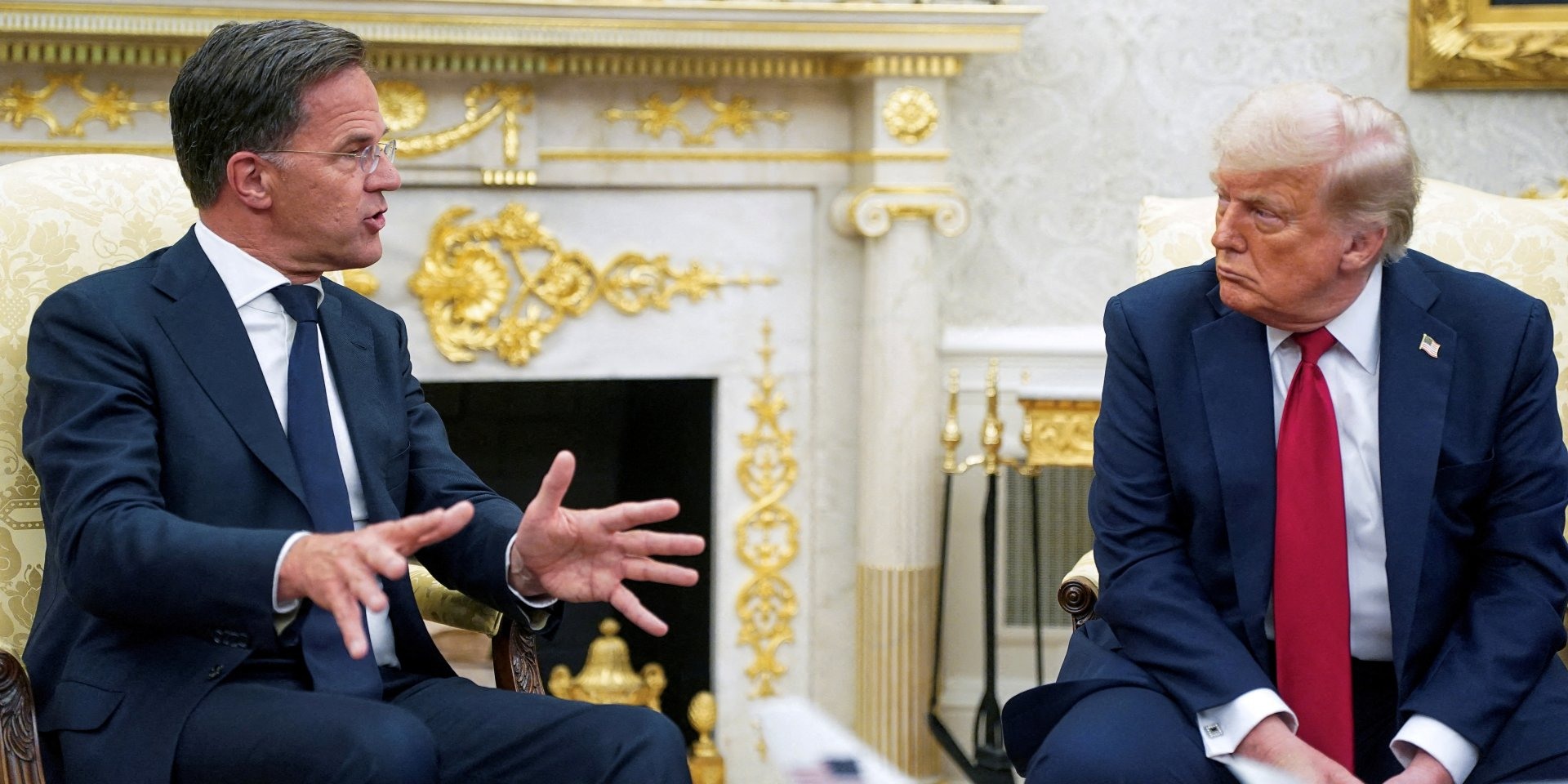 NATO Secretary General Mark Rutte with U.S. President Donald Trump in the Oval Office of the White House, July 14, 2025 (Photo: REUTERS/Nathan Howard)