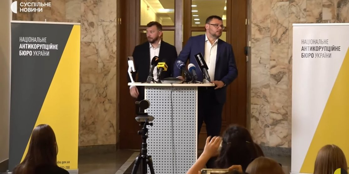 NABU Director Semen Kryvonos and SAPO Head Oleksandr Klymenko (Photo: Screenshot from a Suspilne News video)