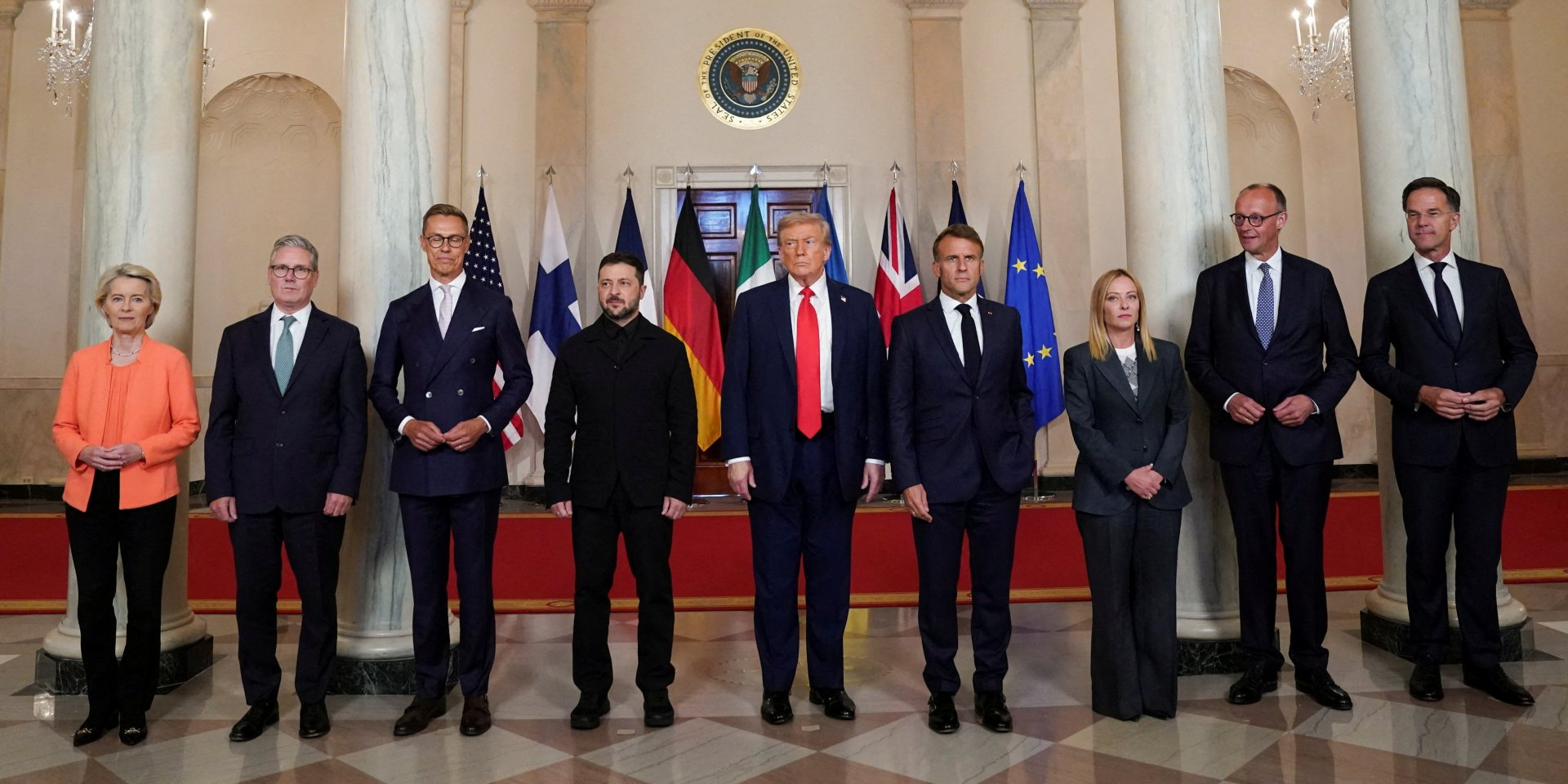 The White House meeting participants, Aug. 18 (Photo: REUTERS/Alexander Drago/File Photo)