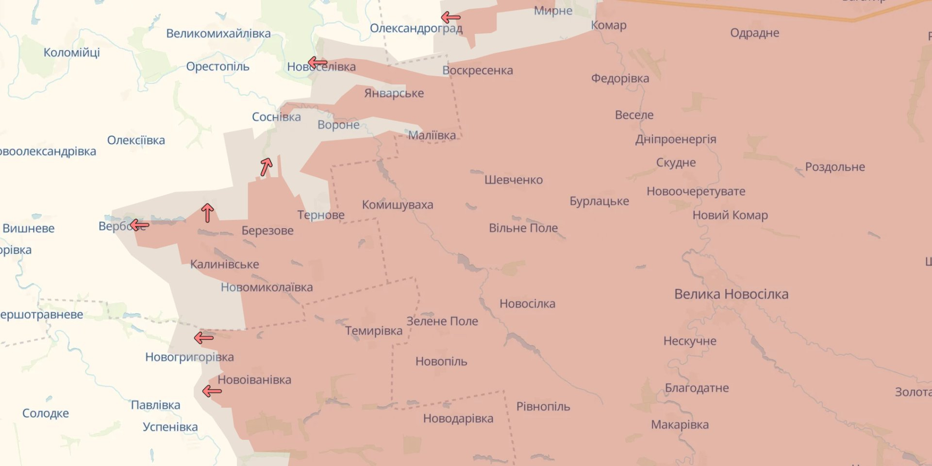Russian troops have advanced in Zaporizhzhya, Donetsk, and Dnipropetrovsk oblasts (Photo: DeepState)