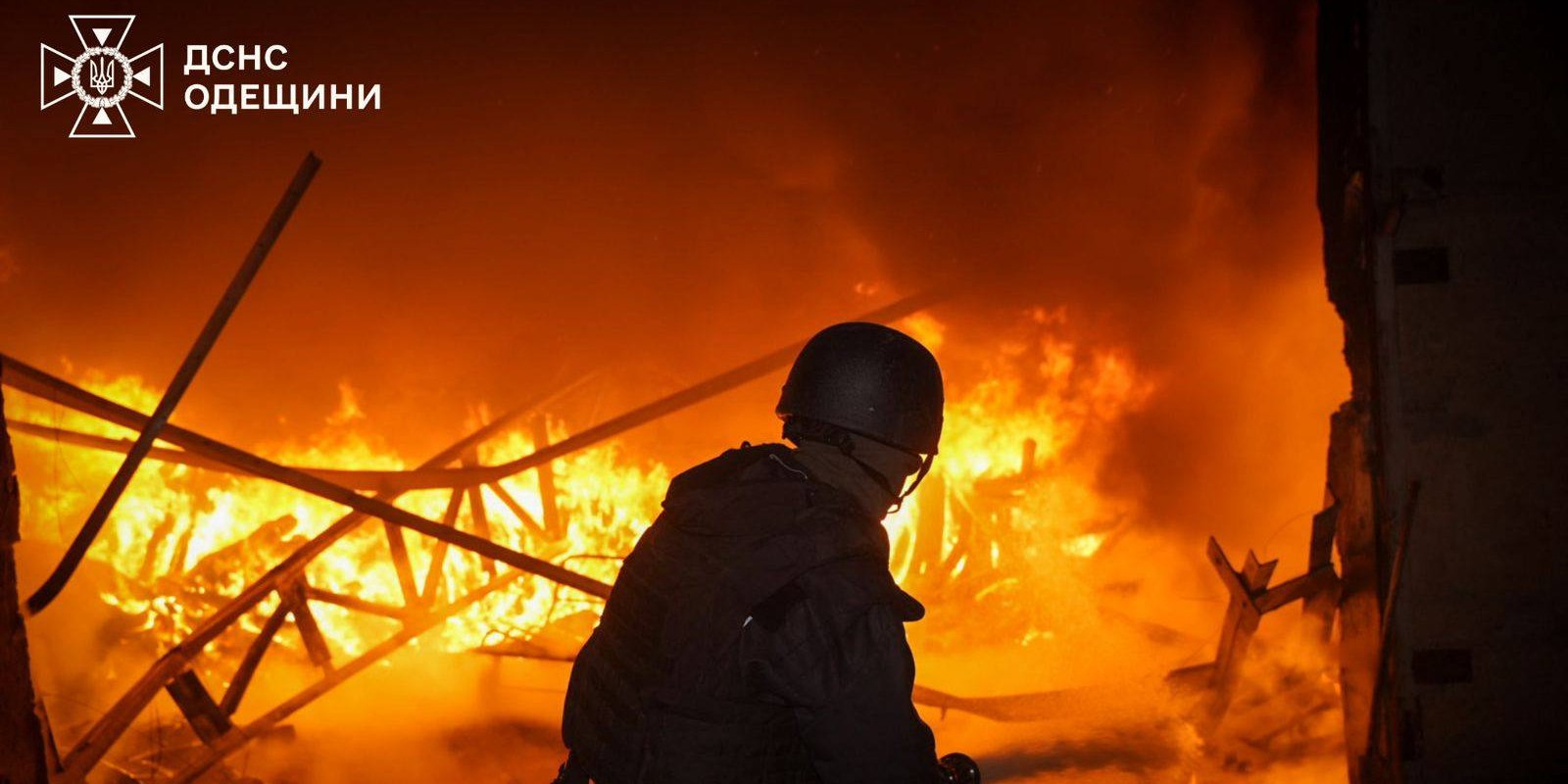 Fire in Odesa Oblast after Shahed drone attack overnight on Oct. 13, 2025 (Photo: SES in Odesa Oblast)