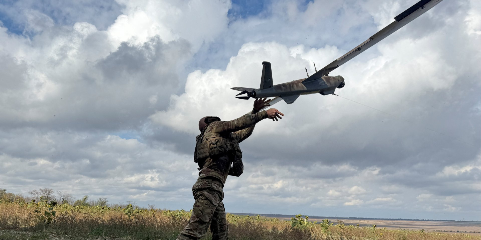 A Ukrainian military man launches a reconnaissance drone near Pokrovsk, October 6, 2025 (Photo: REUTERS)