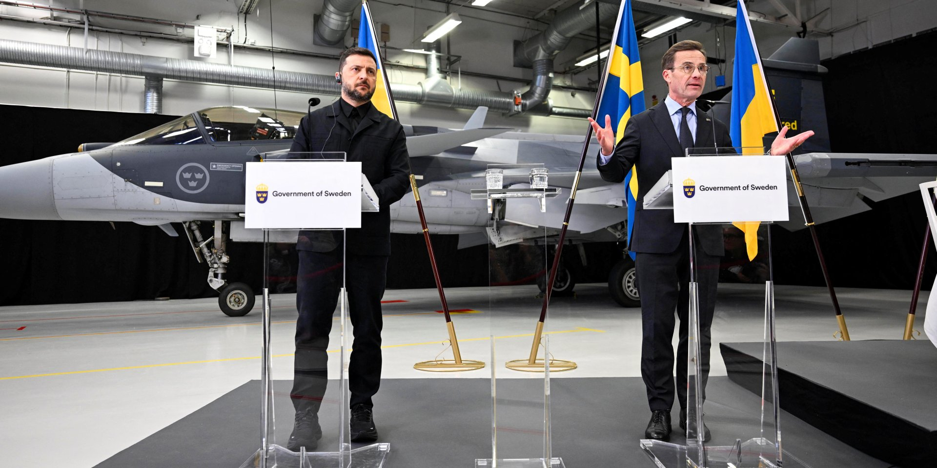 Ulf Kristersson and Volodymyr Zelenskyy during a press conference in Linköping, Sweden, on Oct. 22, 2025. (Photo: Fredrik Sandberg/TT News Agency/via REUTERS)