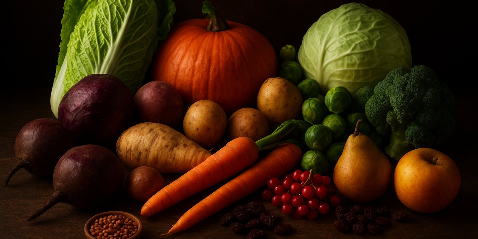 Взимку також не варто забувати про корисні овочі та фрукти в раціоні (Фото: NV Food via ChatGPT)