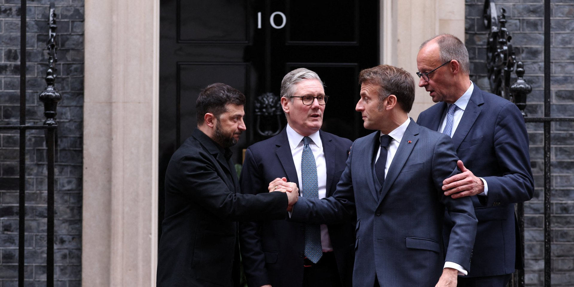 Volodymyr Zelenskyy, Keir Starmer, Emmanuel Macron and Friedrich Merz in London on Dec. 8, 2025. (Photo: ADRIAN DENNIS/Pool via REUTERS)