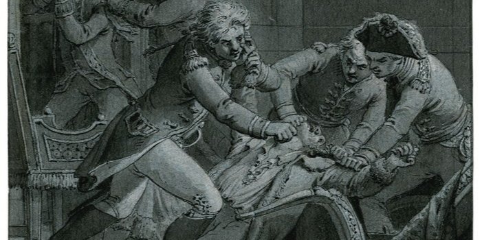 Вбивство Павла І. Гравюра нідерландського майстра Жака Кейпера (1761 — 1808). В Росії офіційно вважалось, що Павло помер від інсульту і будь-який натяк на вбивство цензура забороняла до 1905 року (Фото: Universitaire Bibliotheken Leiden)
